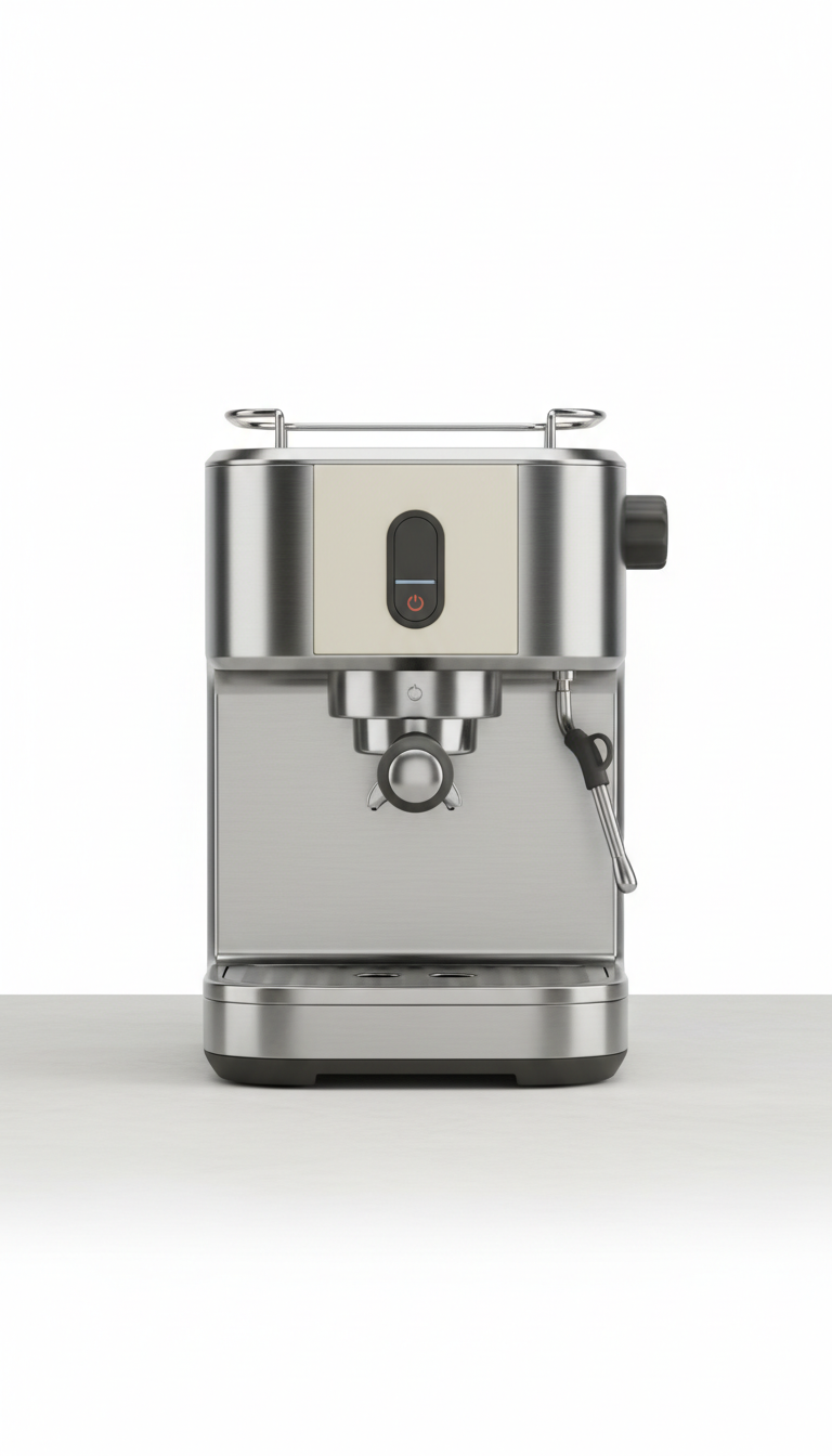 Brushed steel semi-automatic espresso machine